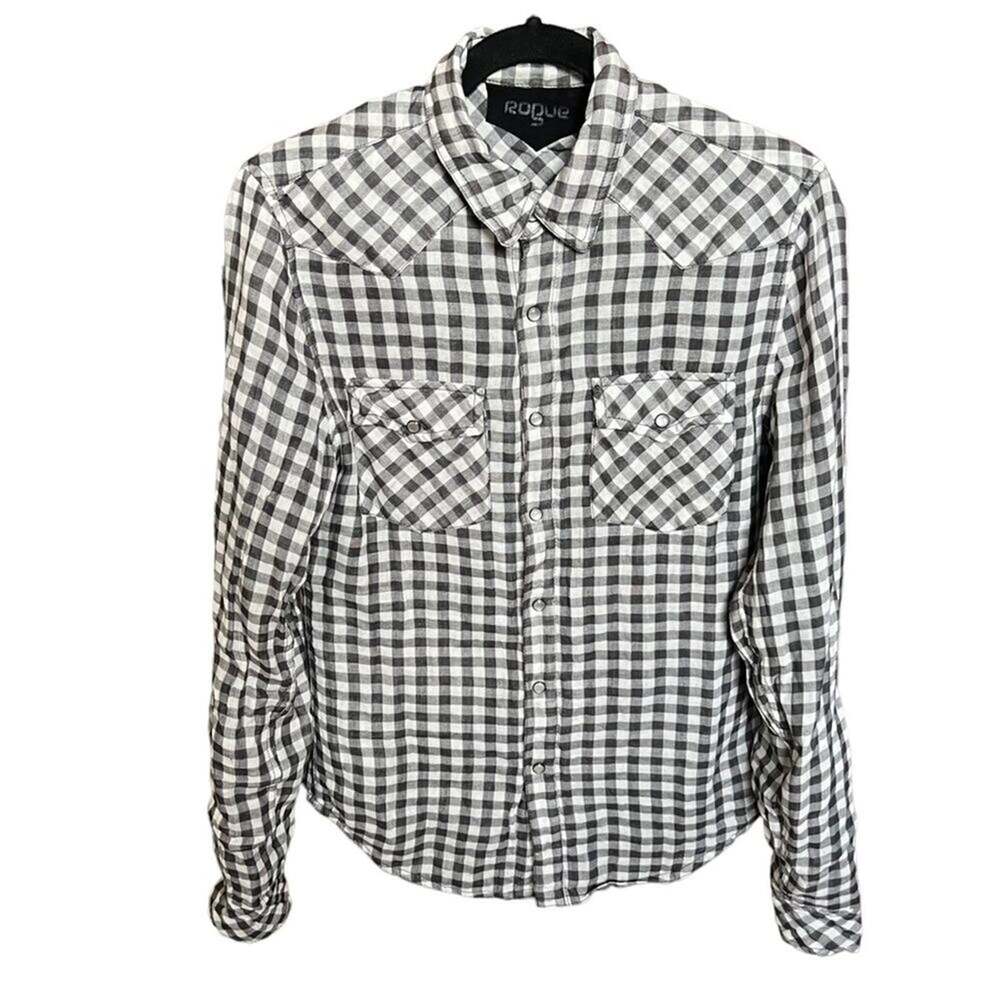 Rogue Gingham Plaid Pearl Snap Button Down Long Sleeve 100% Cotton Shirt Size S